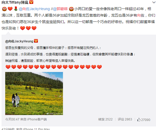 向太官宣郭碧婷怀孕，向佐郭碧婷恋爱过程回(向佐和郭碧婷公开恋情)